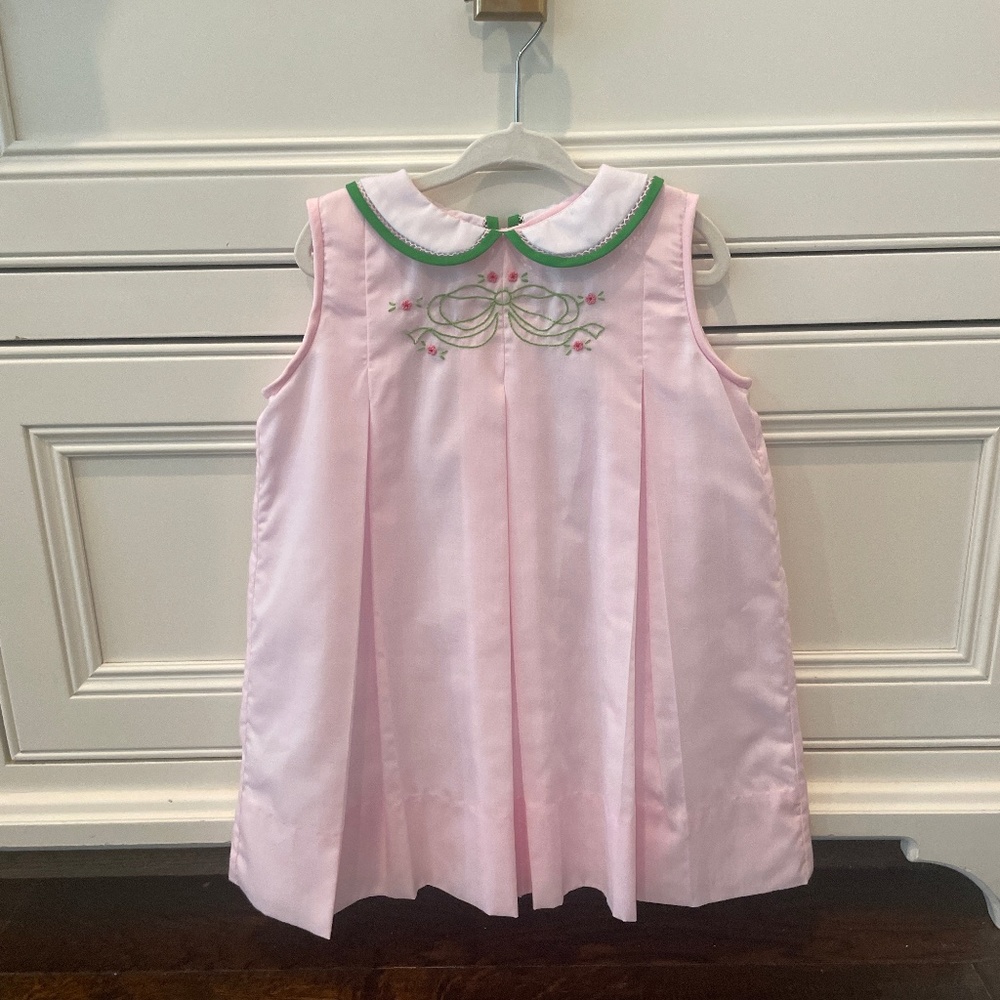 Pink Sleeveless Kids Dress with Green Trim